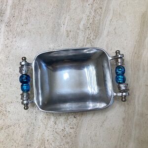 Wild Eye Design Serving Platter Tray Bowl With Color Beaded Handles